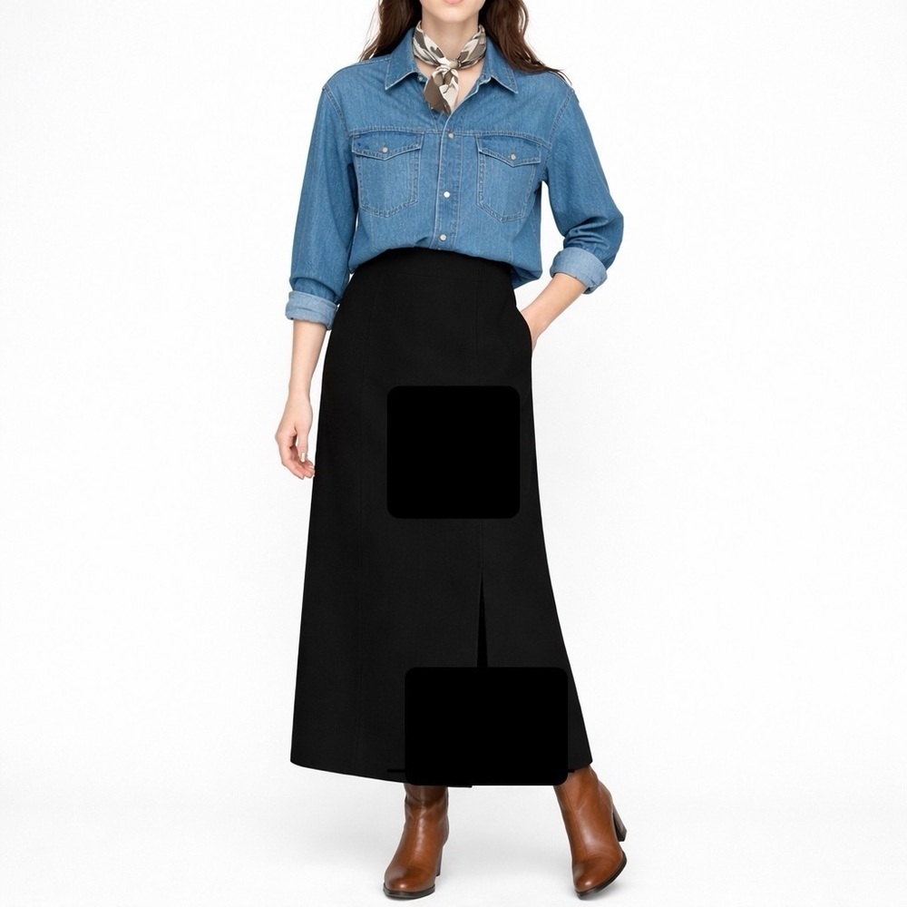 Eddie Bauer Wool Skirt Midi Maxi Elegant Straight Lined Slit Black 10